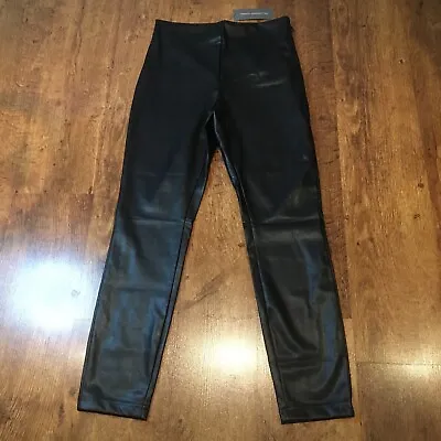 French Connection Faux Leather Leggings Black With Side Zip Size 12 BNWT • £18.99