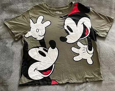 Women Mickey And Minnie Mouse Graphic T-Shirt Olive Green Size XXL • $8