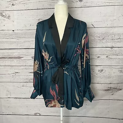 Zara Blazer Womens Sz Medium Green Floral Printed Kimono Jacket Lightweight • $41.40