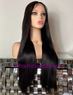 Dark Brown Wig Color 4 Lace Front Middle Part Straight 26 Inch Long Heat Ok • $53