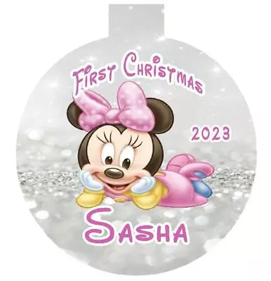 Personalized Ornament MINNIE MOUSE BABYs First Christmas Name Message Great Gift • $13.95