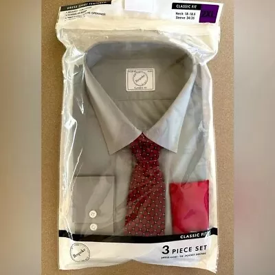 Men’s 3-Piece Dress Shirt Tie & Pocket Square Set Size XXL $54 Retail - NWT • $16