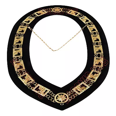 Knights Templar Masonic Regalia Metal Chain Collar With Black Velvet Gold Plated • $39.75