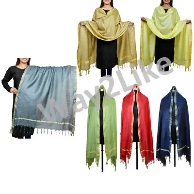 Womens Cotton Slik Dupatta Fancy Soft Plain Scarf Chunni Wrap Hijab For Festival • £18.42