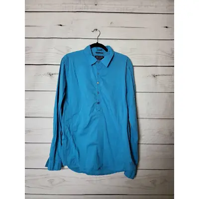 Guess Mens Popover Shirt Blue Long Sleeve Slim Fit Spread Collar Buttons L • $25
