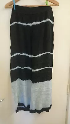Zara Summer Black/ Grey Silky Tie Dye Crop Trousers Size Large  • £9.50