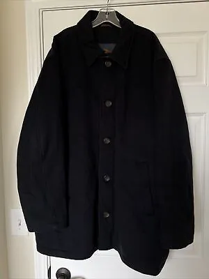 Bullock & Jones Pea Coat Loro Piana Italy Wool Leather Trim Thinsulate XXL Black • $427.50