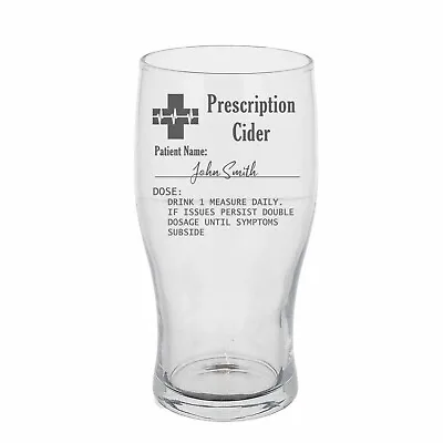 £19.99 • Buy Personalised Engraved Cider Glass Prescription Cider Novelty Gift Custom Glass