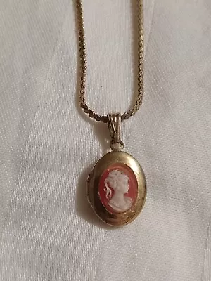 Vintage Goldtone Small Cameo Locket Necklace • $12.99