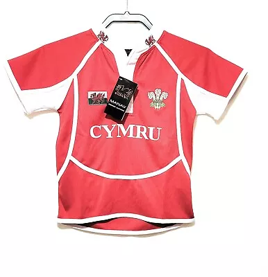 Welsh Manav Red Child Short Sleeve C/Dry Shirt Embroidered Logos St David's Day  • £32.43