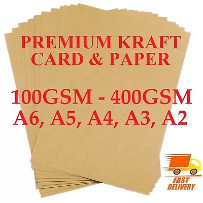 A2 A3 A4 A5 A6 100gsm -400gsm BROWN KRAFT CARD PRINTER PAPER BOARD SHEETS BLANKS • £78.79