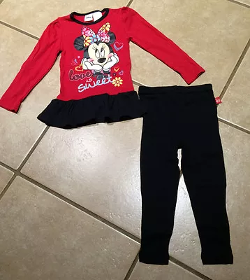 Disney Minnie Mouse Love Is Sweet Tunic & Black Leggings Outfit 2T-4T Birthday • $14.24