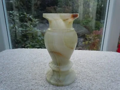 Vintage Heavy Onyx Marble Vase  5in  Light Green With Veins Candle Holder • £8.50