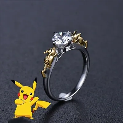 Pikachu Crystal Pokemon Two Tone Gold Silver Ring Band Size 6 - 11 Free Gift Box • $21.99