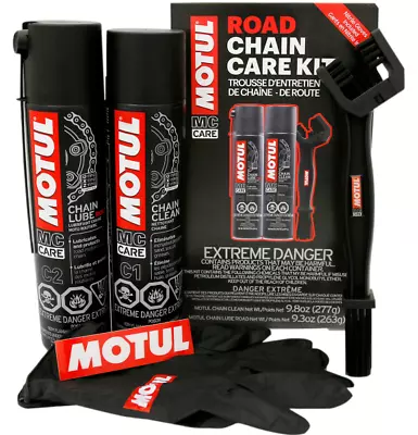 MOTUL ROAD CHAIN CARE KIT: Chain Clean Lube Brush Gloves & Decal - 109767 • $44.99