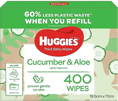 $21.59 • Buy HUGGIES Baby Wipes Cucumber And Aloe Vera Baby Wipes, 400 Wipes Refill Pack-AU