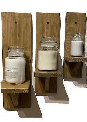 Handcrafted Wooden Wall Sconce Set Of 3 Jar Candle Holder Oak Finish And Rustic • £47