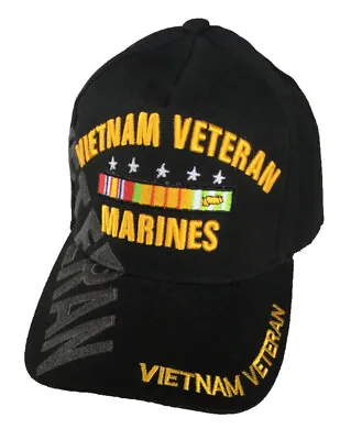 Marine Vietnam Veteran 5 Star Over Ribbons Marines Veteran Onside Black Hat • $11.79