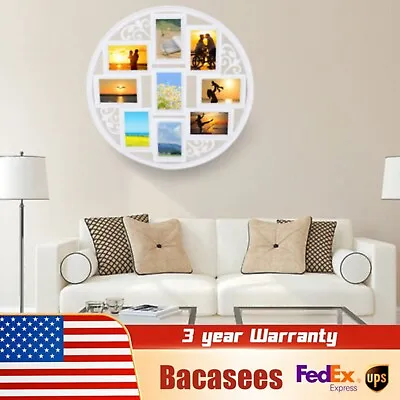 Multi-photo Collage Picture Round White Frame Holds 9 Photos 4 X 6 In Display US • $21.84