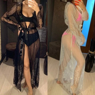 £13.19 • Buy Ladies Long Maxi See Through Cardigans Dress Beach Bikini Cover Up Lace Swimwear