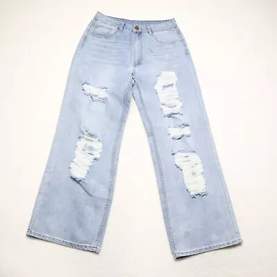 H&Y Fashion Women's Size 15/15 Blue Wide Leg Distressed Cotton Blend Denim Jeans • $12.17