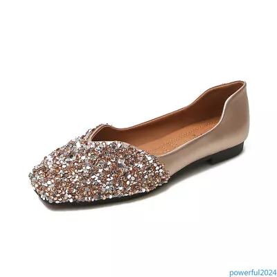 Sequins Bling-bling Flats Shiny Rhinestones Wedding Plus Size Women Comfy Shoes • $33.66