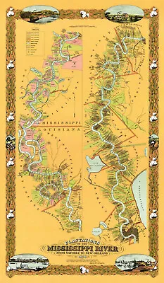 Map Plantations On The Mississippi River Fr. Natchez - New Orleans 1858 Poster • $13.95