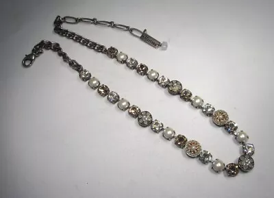 Signed Mariana Round Crystal Rhinestone & Faux Pearl Silver Tone Necklace C3717 • $115