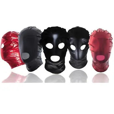 £7.64 • Buy Black Red Wet Look PVC Mask Spandex Full Head Hood Mask Party Bondage Roleplay