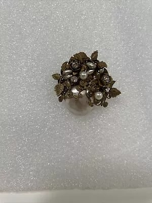 Vintage Signed Miriam Haskell Brooch Filigree Faux Pearl Pin • $99.99