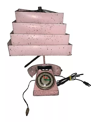 Mid-Century Modern Pink Speckled Trea-Boye Lamp Venetian Shade Telephone Phone • $249.99