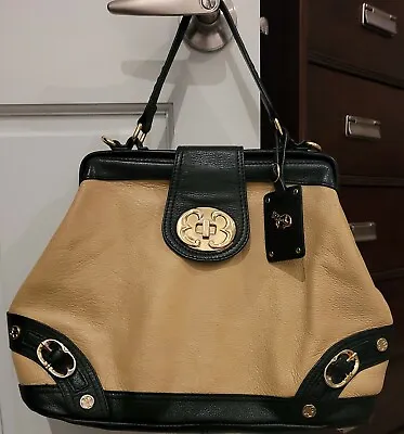 $35.20 • Buy Emma Fox Newport Frame Tan Black Leather Satchel Large Handbag Purse-ret. $328