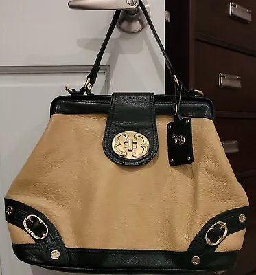 $35.20 • Buy Emma Fox Newport Frame Tan Black Leather Satchel Large Handbag Purse-ret. $328