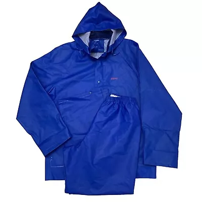 VTG Stearns Hooded Rain Suit (Jacket + Pants) Blue M Rainjammer-30 Model 8265 • $28