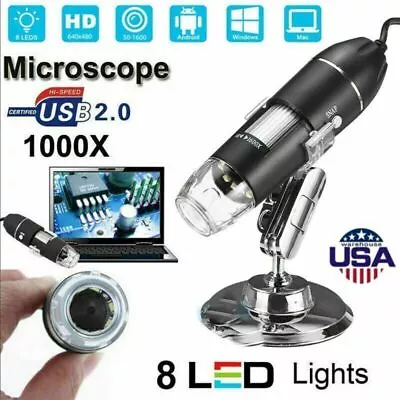 8 LED 1000X 10MP USB Digital Microscope Endoscope Magnifier Camera With Stand US • $16.59