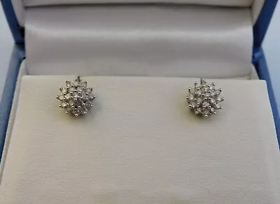 £169.99 • Buy GREAT 9CT WHITE + YELLOW GOLD 0.25ct DIAMOND FLOWER CLUSTER STUD EARRINGS - 1.4g