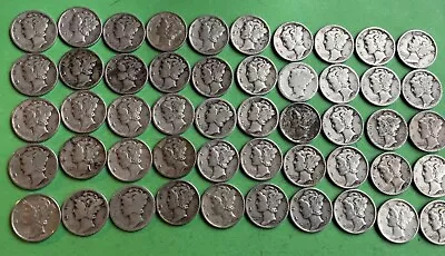 1930'S & 1940’s Roll #4 PDS MERCURY SILVER DIMES WHOLE ROLL 50 COINS • $110.95