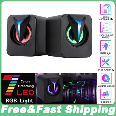 3.5mm RGB LED Mini USB Wired Computer Speakers Stereo Bass For PC Laptop Desktop • $12.40