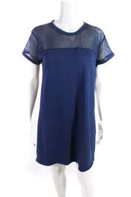 DKNY Womens Mesh Short Sleeve Patchwork Round Neck T-Shirt Dress Blue Size S • $29.01