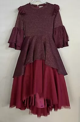 Joyfolie Mia Joy Arlo Tiered Maxi Dress Girls Size 8 Burgundy • $100