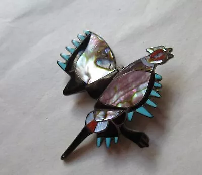 Charlotte Dishta Zuni Inlaid Grouse Bird Pin Brooch Shell Turquoise • £196.77