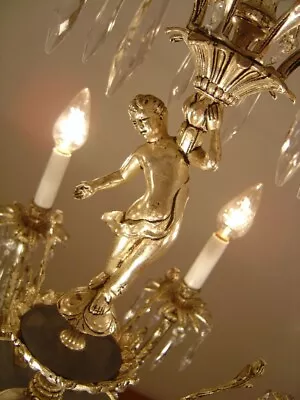 Chandelier Vintage Antique Nickel Silver Crystal Cherubs Lamp 8 Lights Ø 29  • $855