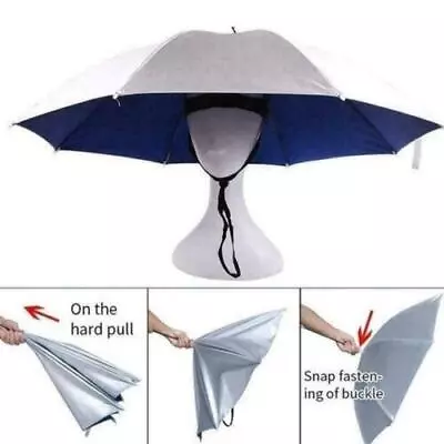 Portable Foldable Rain Sun Umbrella Head Hat Fishing Camping Headwear Cap New UK • £8.59