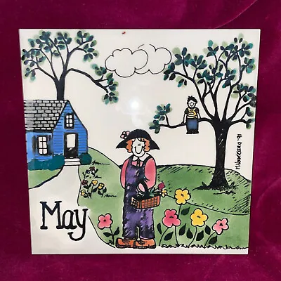 H&R JOHNSON May Calendar Tile Trivet; Nancy DeYoung ‘91 Made In England Flowers • $21.99