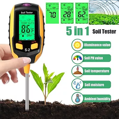 5in1 LCD Digital PH Soil Tester Plant Lawn Water Moisture Temperature Test Meter • $17.48