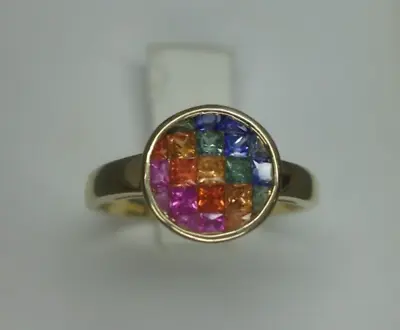 Rainbow Sapphire Ring 14k Yellow Gold Size 7.25 • $313