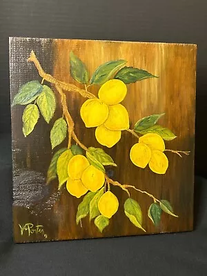 Vintage V. Porter Art Lemon Tree Branch Wooden Plaque Hand-Painted Wall Hanging • $11.95