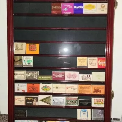 Matchbook Display Case 116 Pcs Matches Cherry Cabinet Wood Rack Wall Shadow Box • $145.99