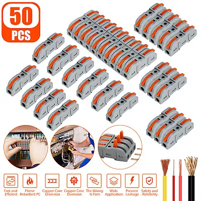 50x Reusable Spring Lever Terminal Block Electric 28-12AWG Wire Cable Connectors • $13.98