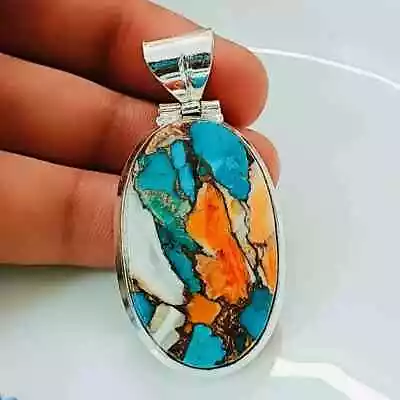 Black Friday Nice Oyster Copper Turquoise Gemstone 925 Sterling Silver PendanC56 • $27.34